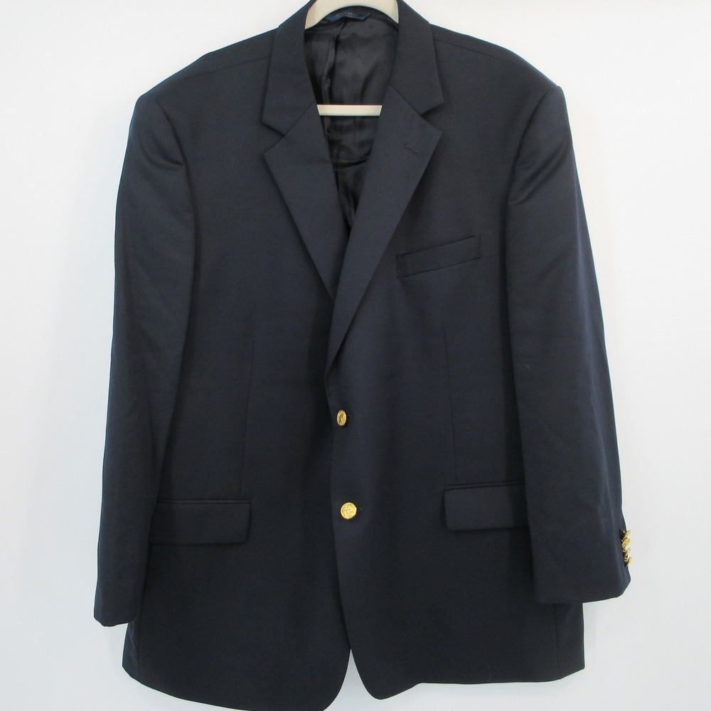 Brooks Brothers Madison Navy Wool Blazer Gold Crest Buttons Mens 48R Sport Coat